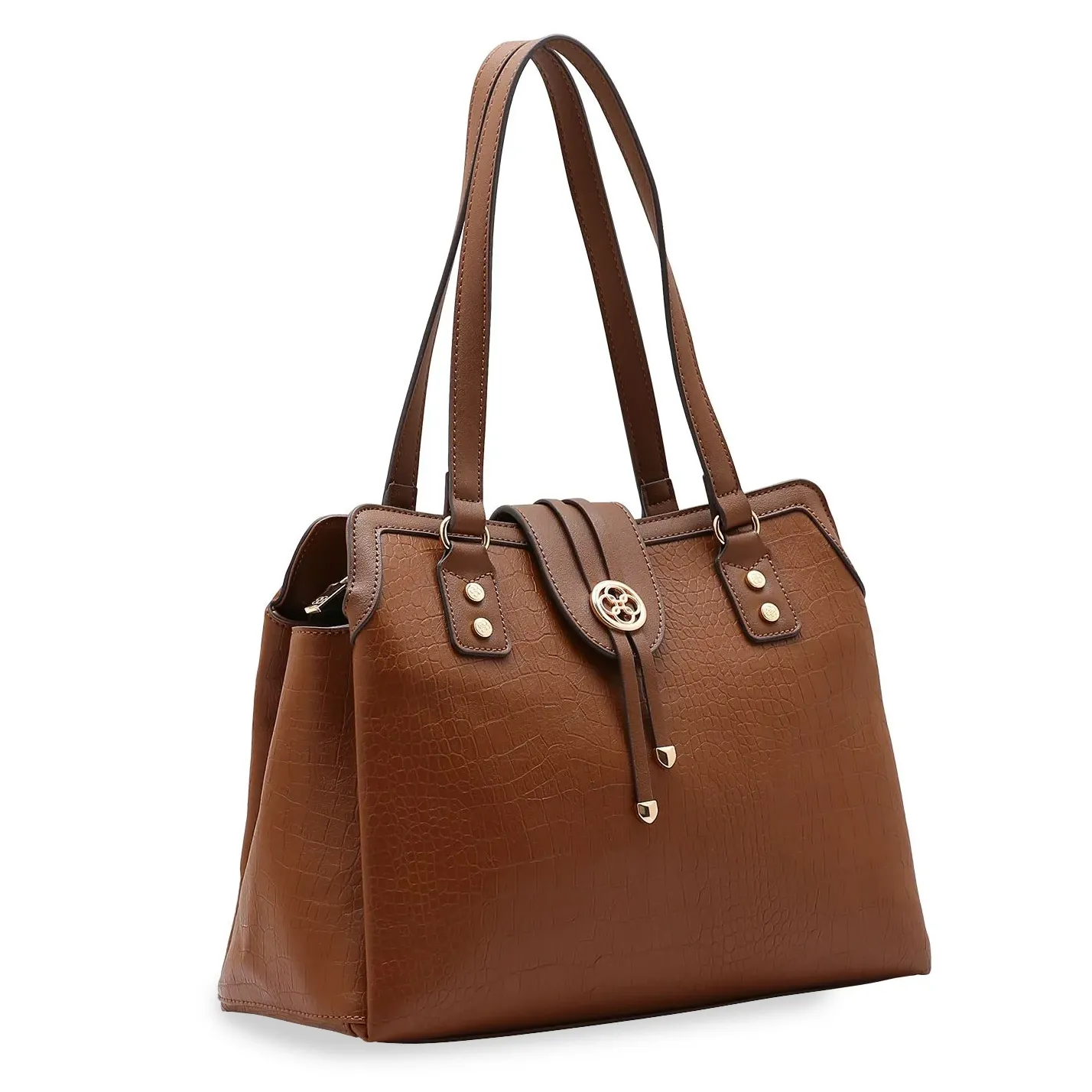 Bolsa feminina Chenson Mini Croco Tote marrom com textura croco, vista lateral direita